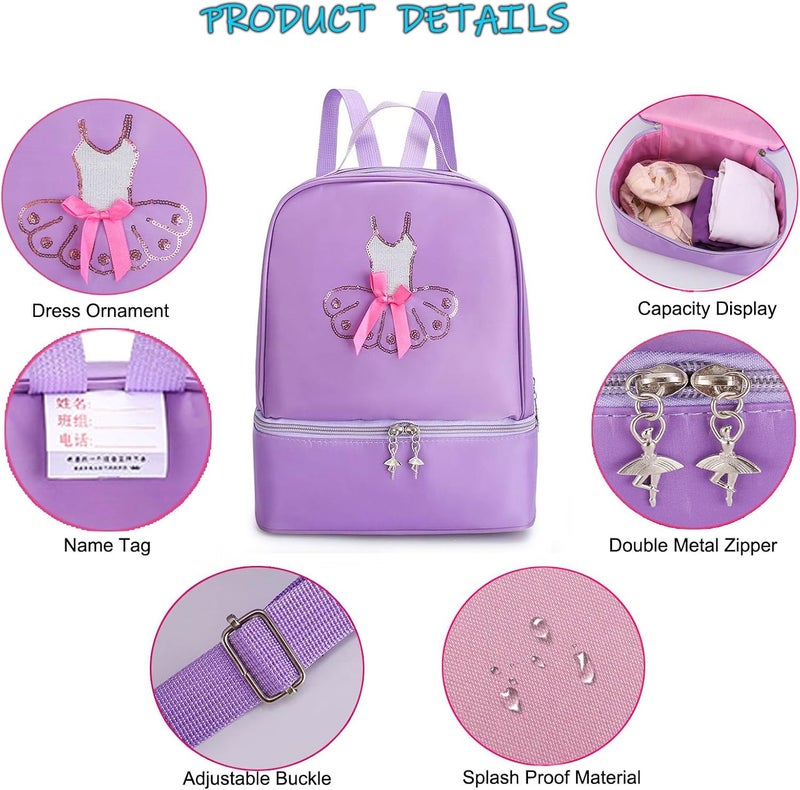 SEHXIM Ballet Dance Backpack with Separate Shoe Compartment,Tutu Dress Dance Bag, Ballet Bags for Girl,Gymnastics Latin Dance Yoga Tap Dance Jazz Storage Bag (Pink) - Image 4